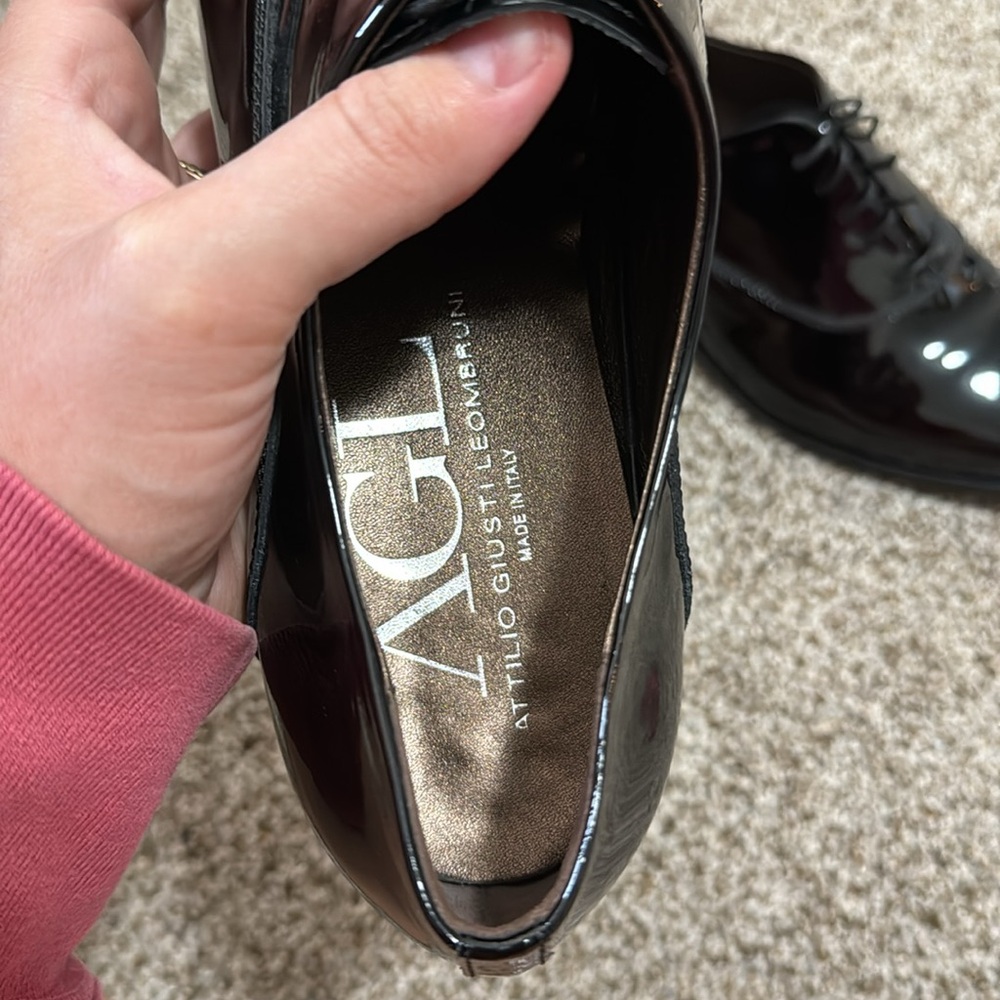 AGL Women's Patent Leather Pointy Toe Oxford EUC Size 10.5 In Black EURO SZ 41.5 - Picture 9 of 10